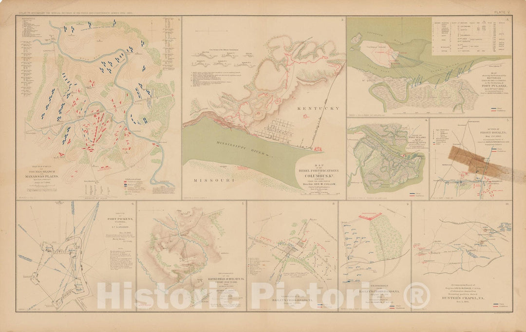 Historic Map : Civil War Atlas of the Union and Confederate Armies, Battles in FL, GA, KY & VA 1895 , Vintage Wall Art