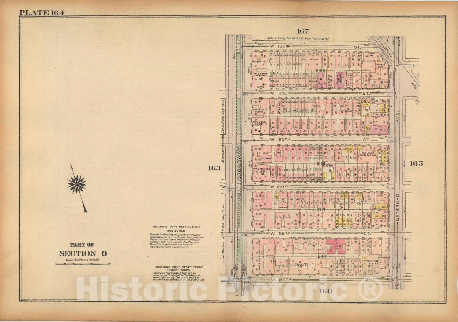 Historic Map : Land Book of the Borough of Manhattan, City of NY, Manhattan 1925 Plate 164 , Vintage Wall Art