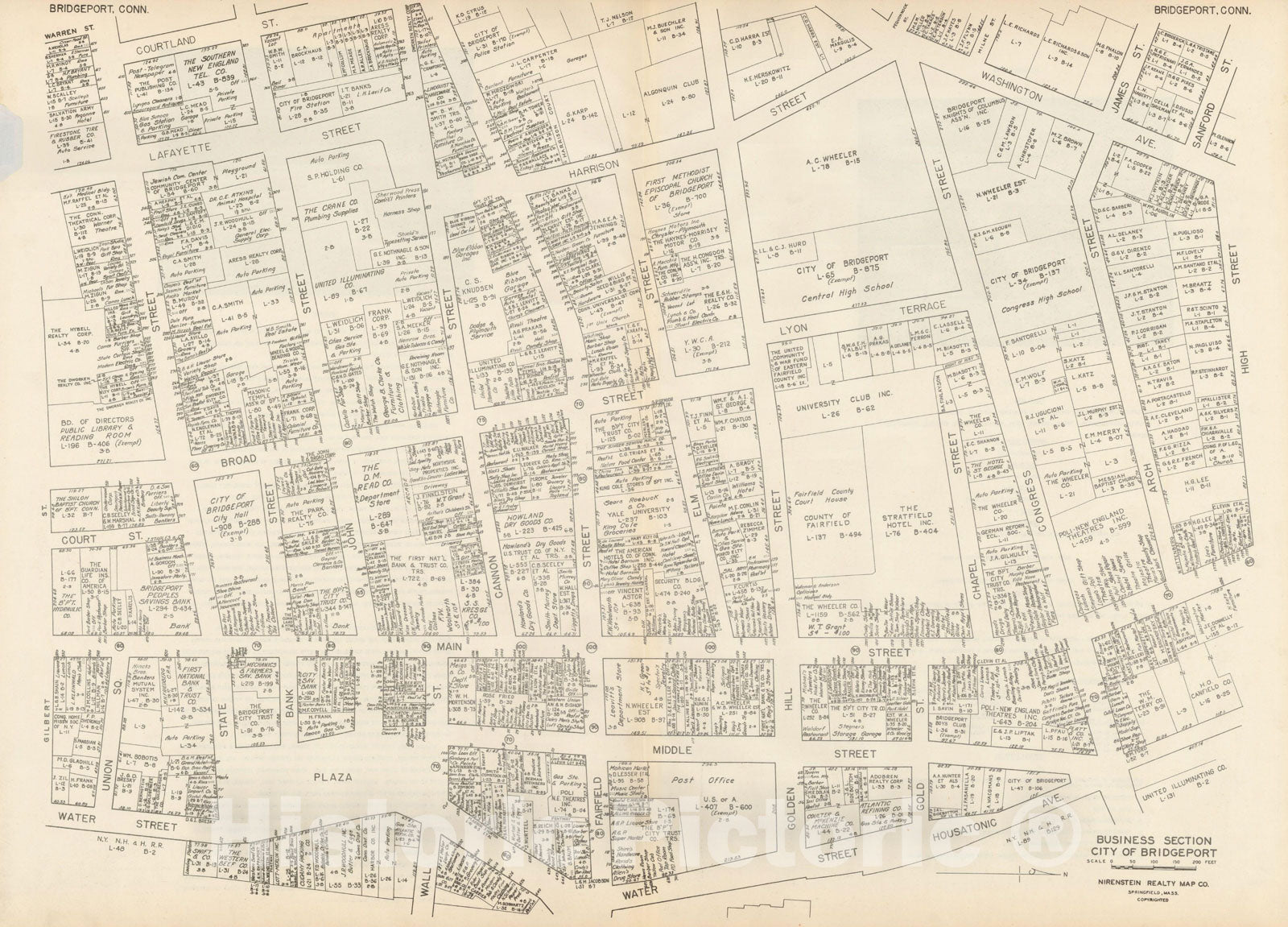 Historic Map : New England States Ed., Bridgeport 1946 , Nirenstein's National Preferred Real Estate Locations of Business Properties , Vintage Wall Art