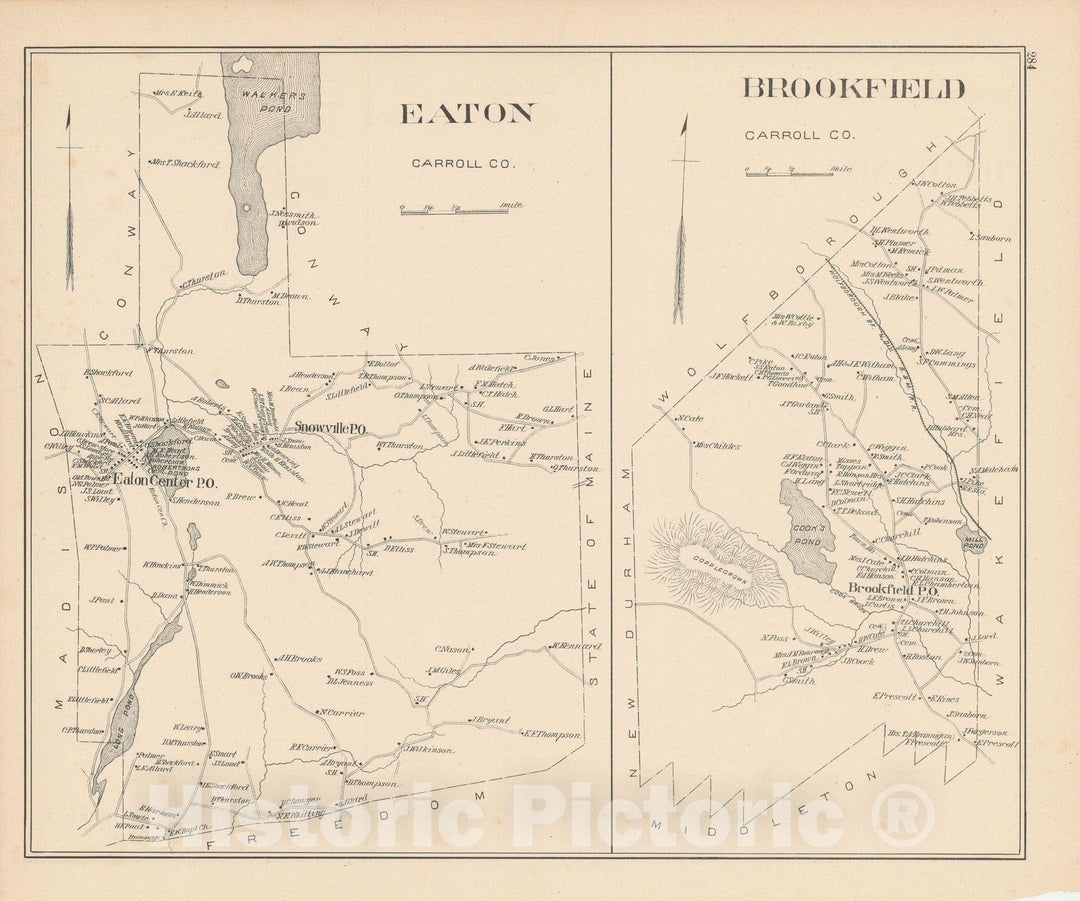 Historic Map : Brookfield & Eaton 1892 , Town and City Atlas State of New Hampshire , Vintage Wall Art