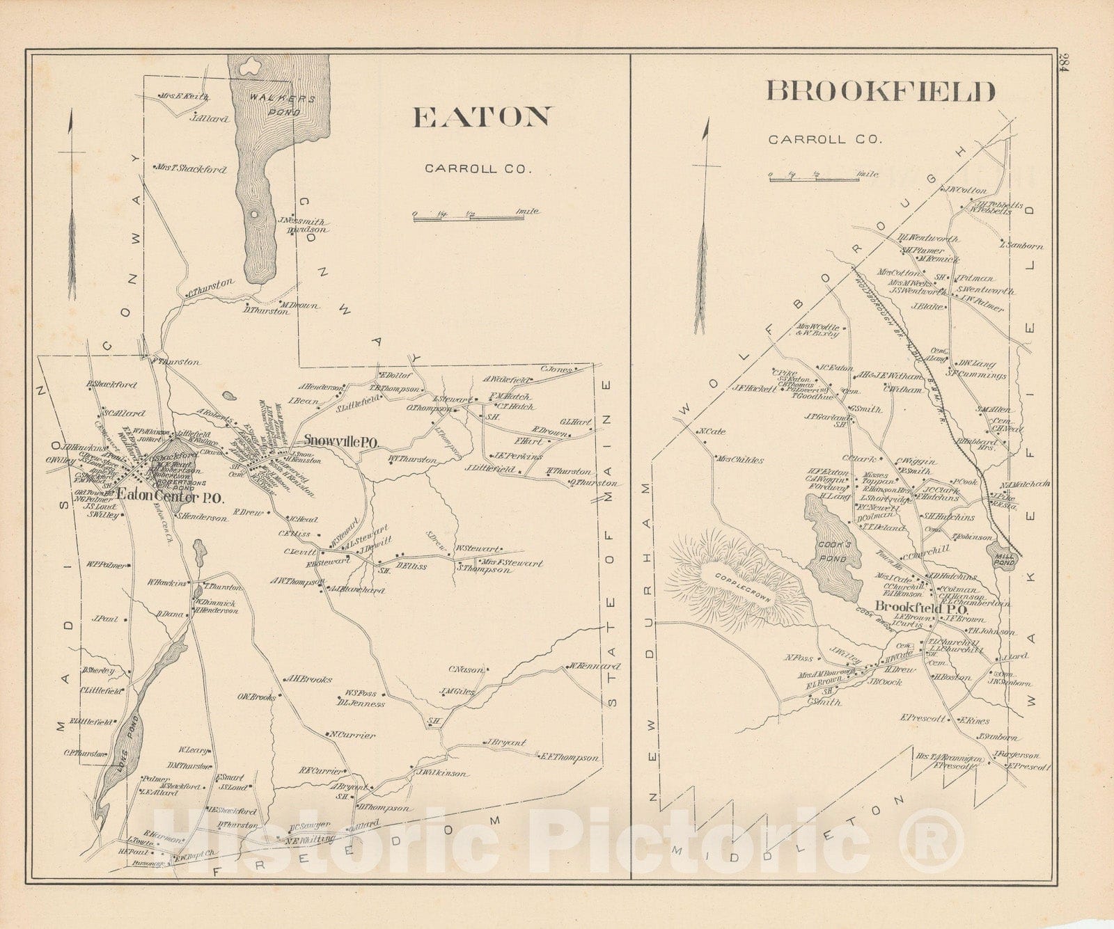 Historic Map : Brookfield & Eaton 1892 , Town and City Atlas State of New Hampshire , Vintage Wall Art