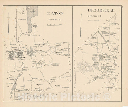 Historic Map : Brookfield & Eaton 1892 , Town and City Atlas State of New Hampshire , Vintage Wall Art