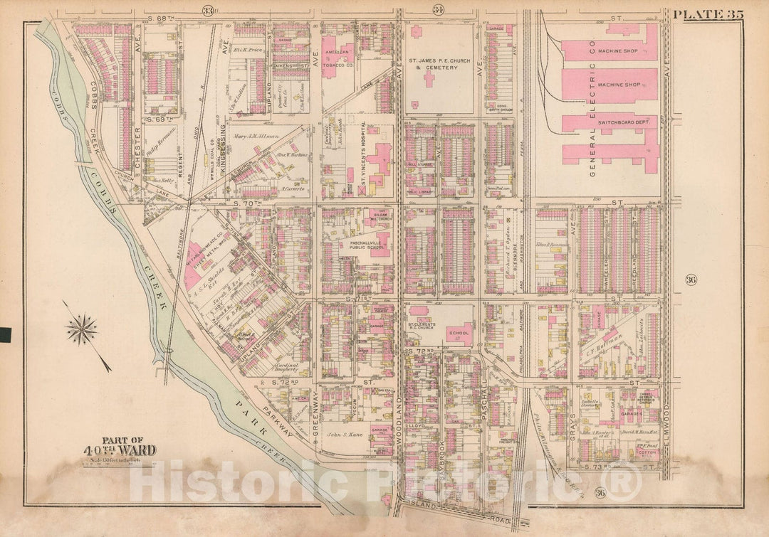 Historic Map : Atlas City of Philadelphia Wards 24,27,34,40,44&46 West Philadelphia, West Philadelphia 1927 Plate 035 , Vintage Wall Art