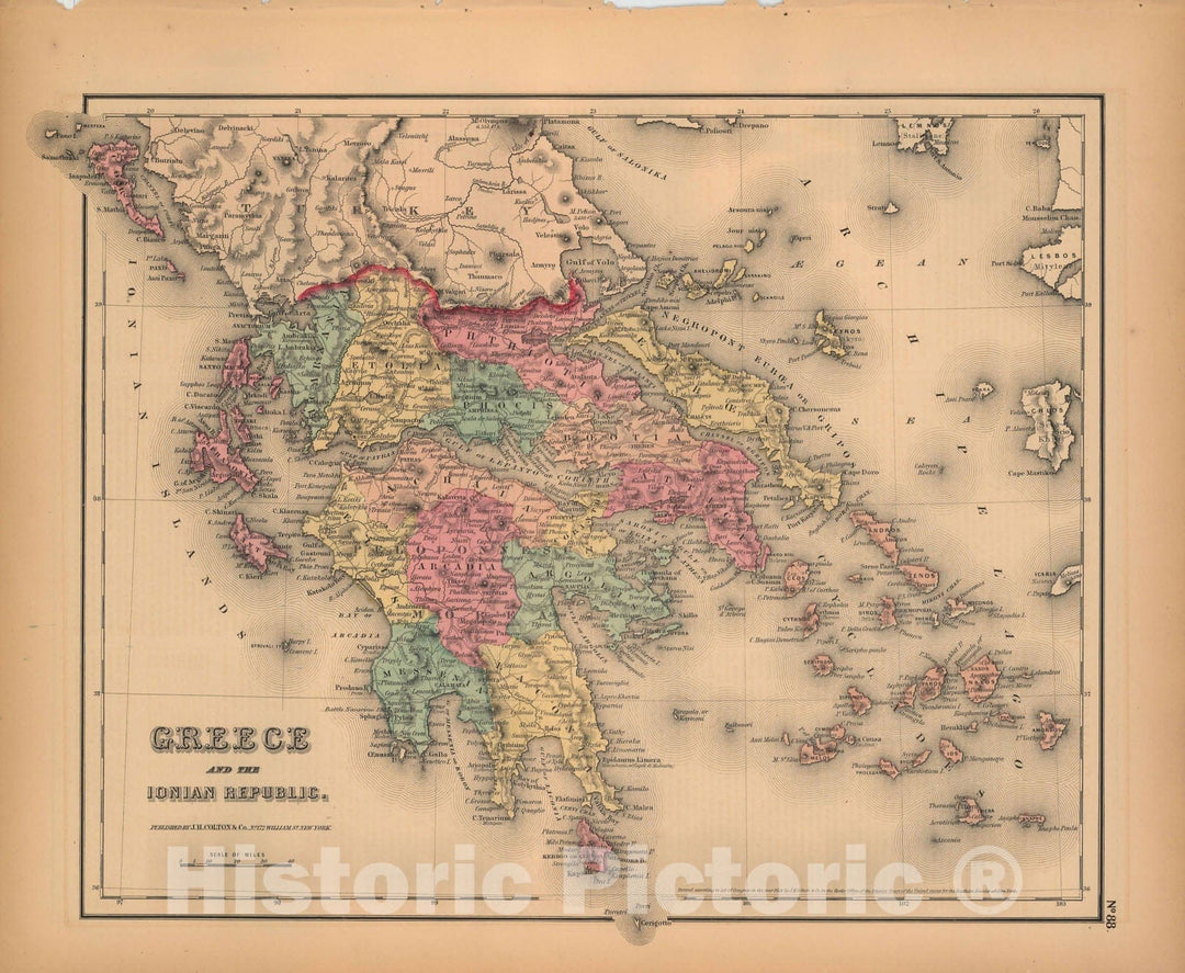 Historic Map : General Atlas (Of The World), Greece 1857 , Vintage Wall Art