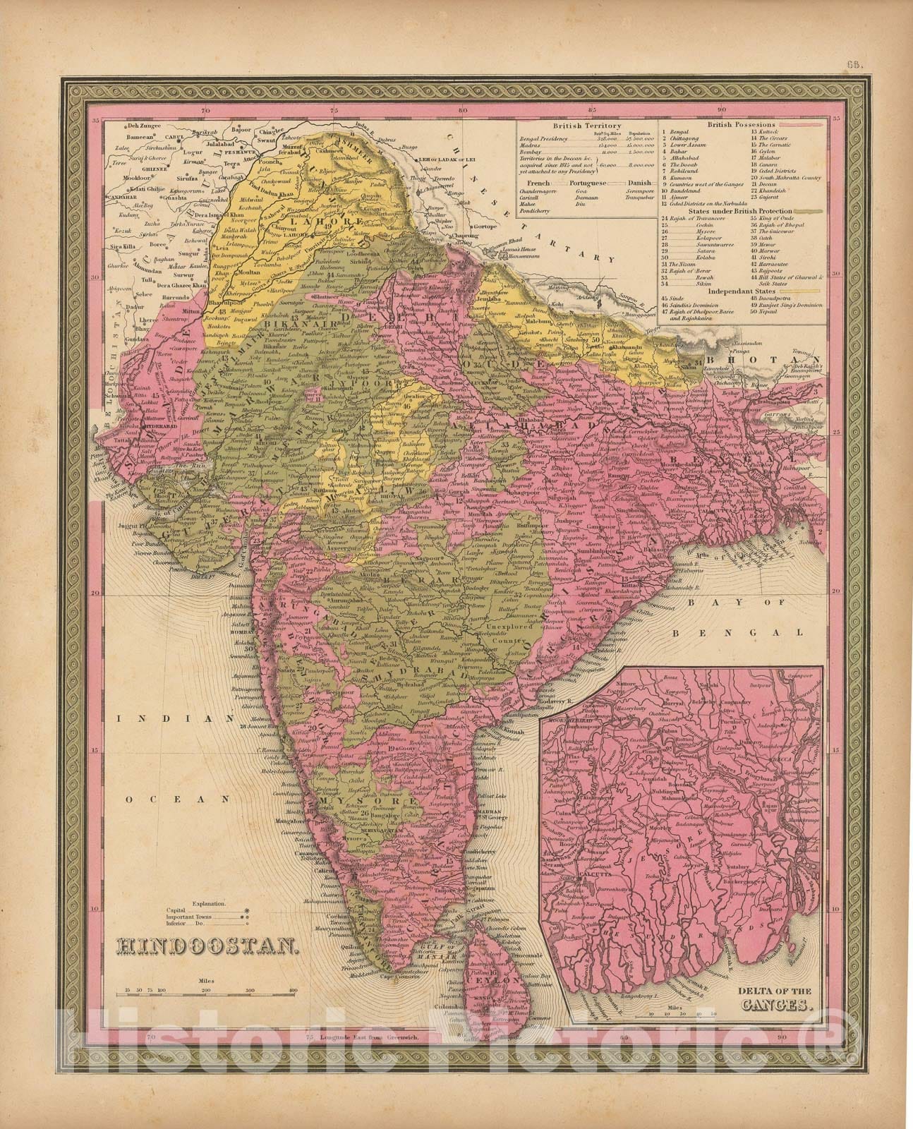 Historic Map : India 1847 , A New Universal Atlas of the World , Vintage Wall Art