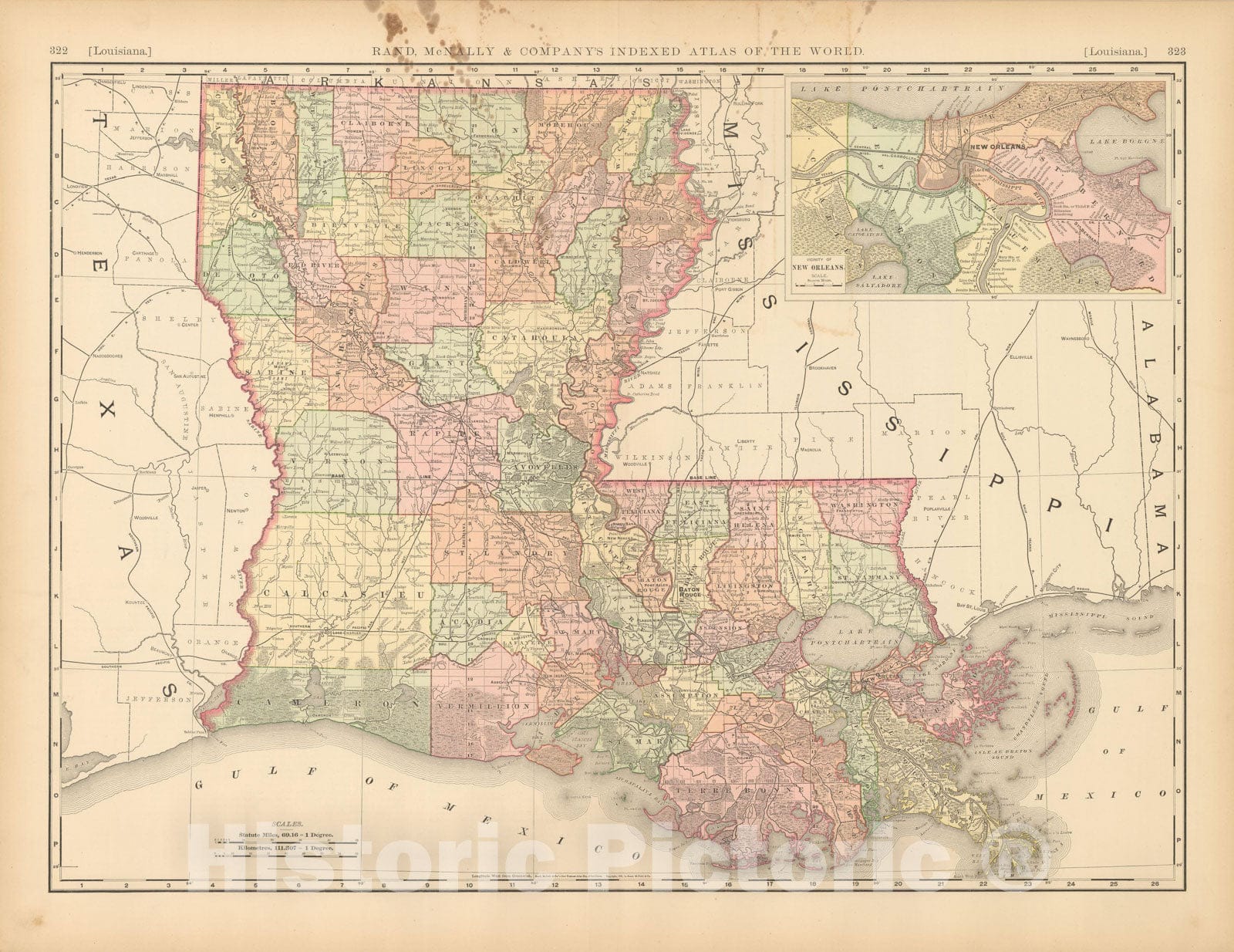 Historic Map : United States Maps, Louisiana 1894 , Vintage Wall Art