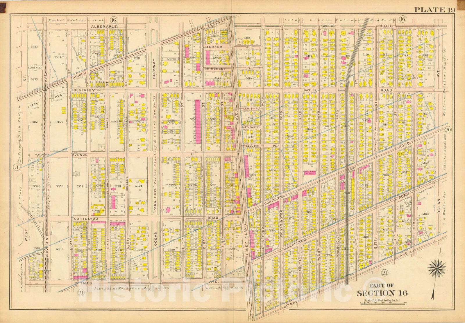 Historic Map : Vol. 2, Brooklyn 1907 Plate 019 , Atlas Borough of Brooklyn , Vintage Wall Art