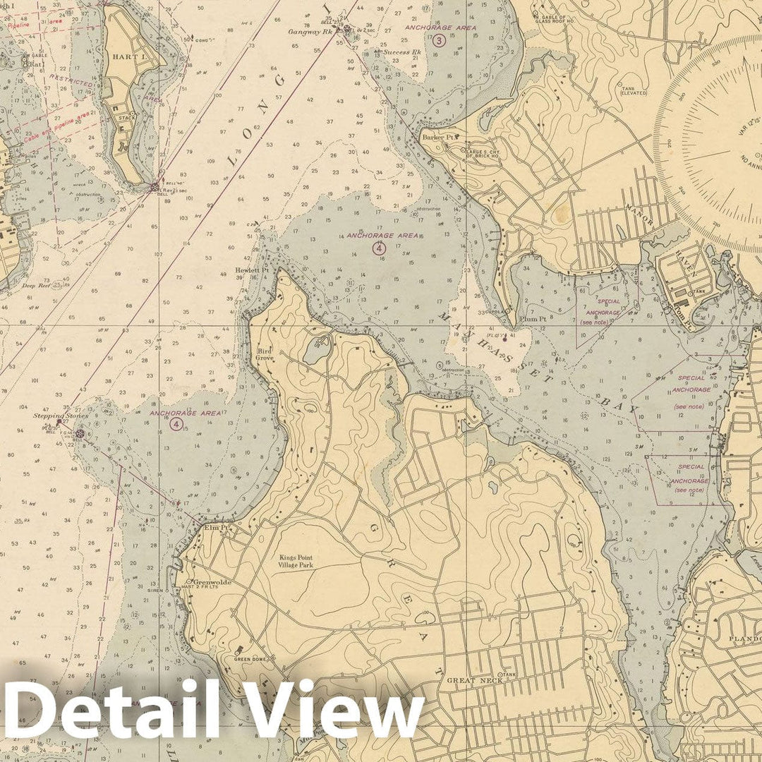 Historic Map : Coastal Charts - NY: Long Island Sound and East River 1945 , Vintage Wall Art