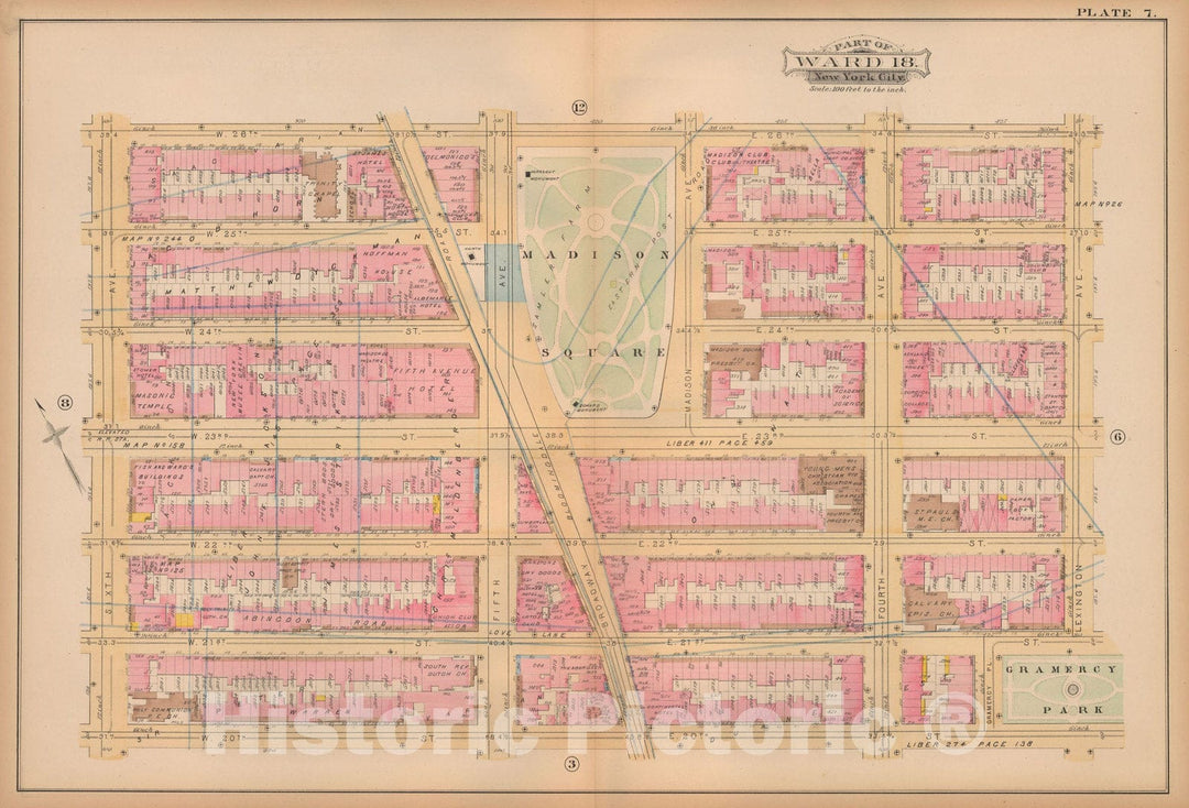 Historic Map : Atlas City of New York, Vol. 3; 16, Manhattan 1883 Plate 007 , Vintage Wall Art