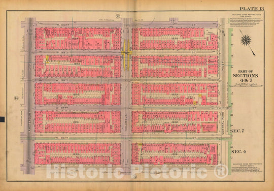 Historic Map : Atlas City of New York, Borough of Manhattan, Volume 3, 59th St to 110th St, Manhattan 1921 Plate 013 , Vintage Wall Art