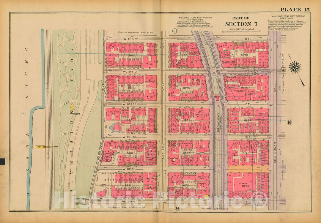 Historic Map : Atlas City of New York, Borough of Manhattan, Volume 3, 59th St to 110th St, Manhattan 1921 Plate 015 , Vintage Wall Art