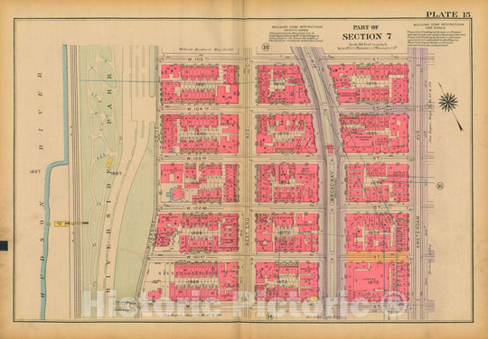 Historic Map : Atlas City of New York, Borough of Manhattan, Volume 3, 59th St to 110th St, Manhattan 1921 Plate 015 , Vintage Wall Art