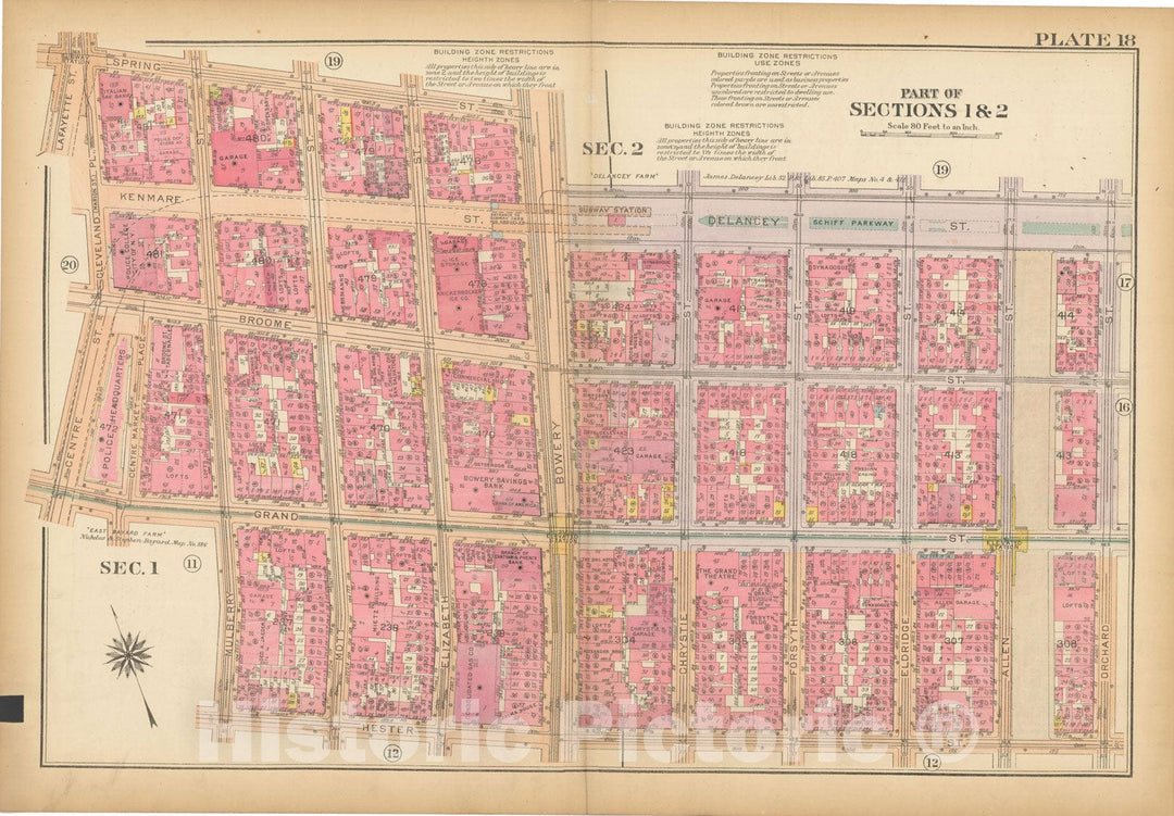 Historic Map : Atlas City of New York, Borough of Manhattan, Vol 1, Batery to 14th St 1922 - 1935 Plate 018 , Vintage Wall Art