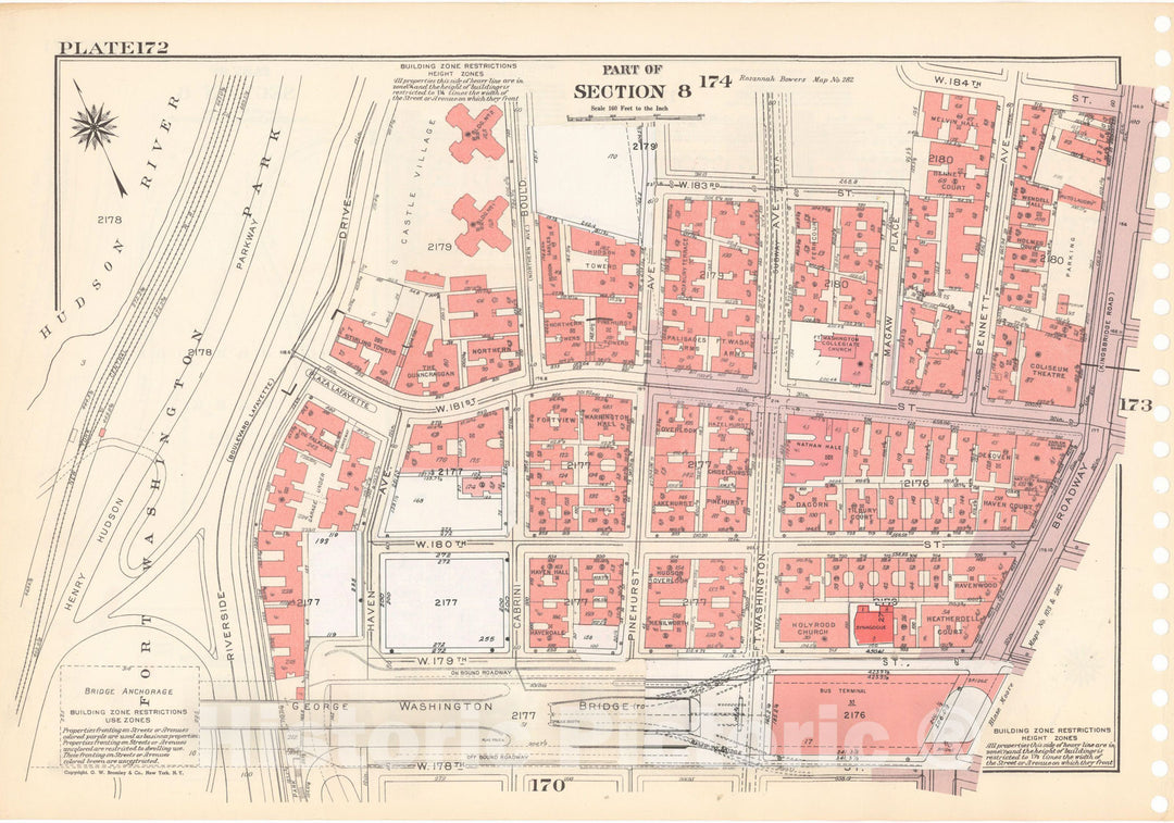 Historic Map : Manhattan Land Book 1955 - Updated Through Nov 7th, New York City 1975 Plate 172 , Vintage Wall Art