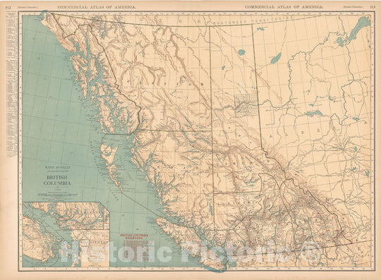 Historic Map : Commercial Atlas of America, British Columbia 1921 , Vintage Wall Art