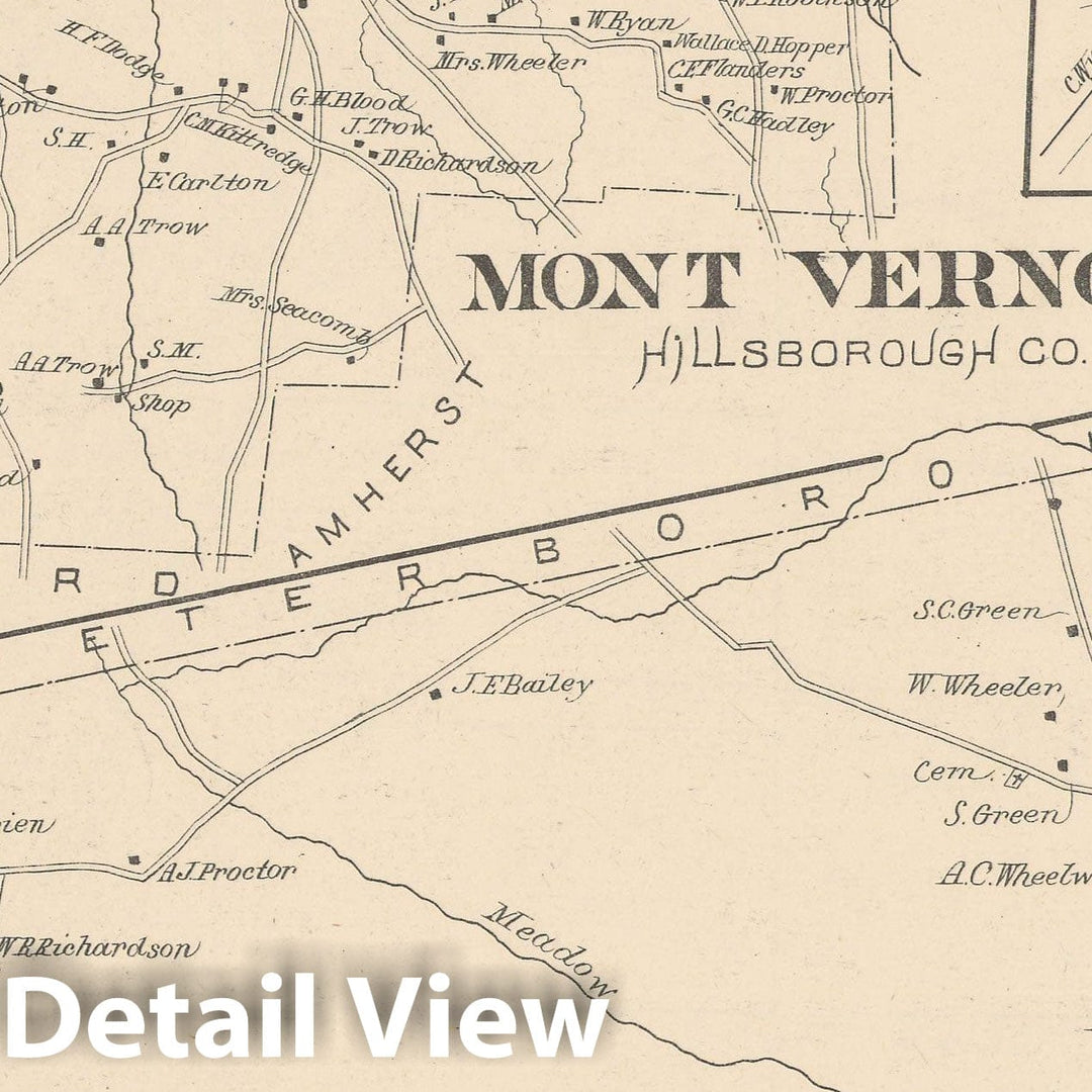 Historic Map : Mount Vernon & Sharon 1892 , Town and City Atlas State of New Hampshire , Vintage Wall Art