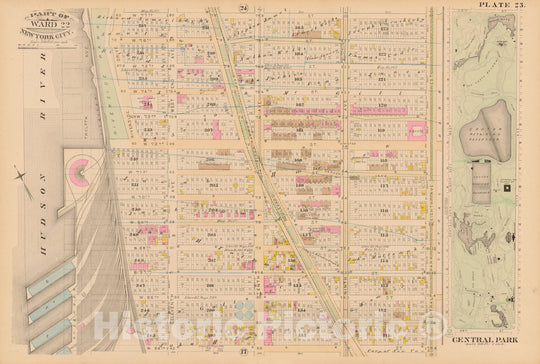 Historic Map : Manhattan & New York City 1885 Plate 023 , Robinson's Atlas City of New York , Vintage Wall Art