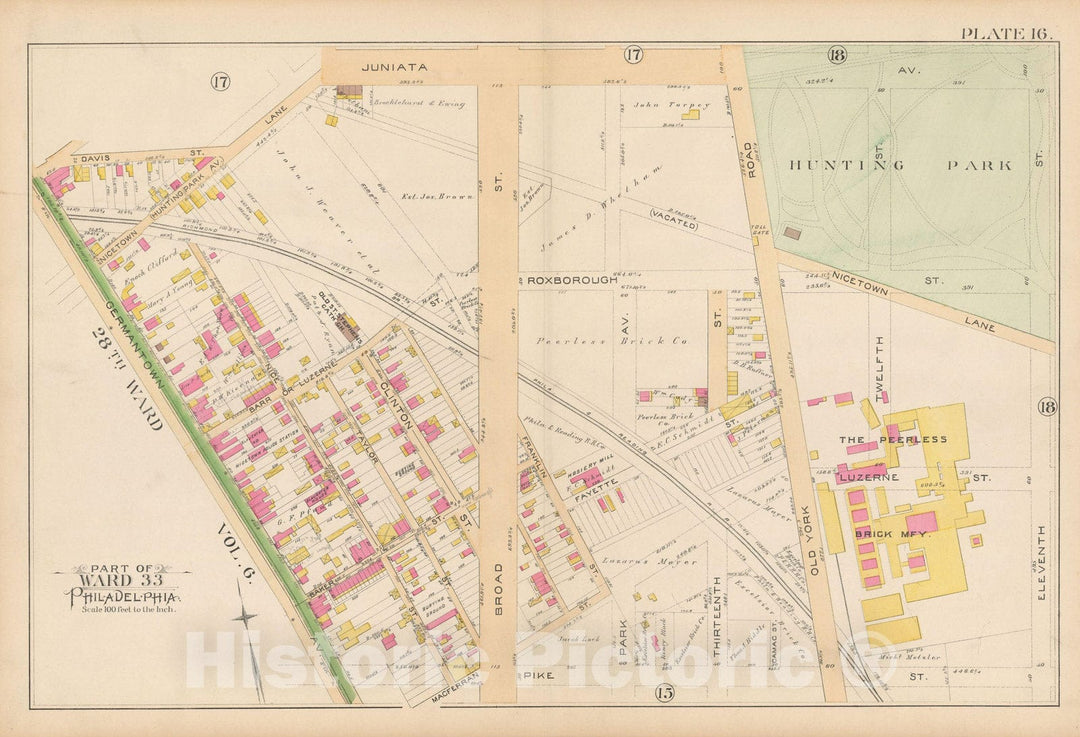 Historic Map : Atlas City of Philadelphia Volume 9 25th and 33rd Wards, Philadelphia 1891 Plate 016 , Vintage Wall Art