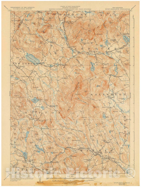 Historic Map : USGS 7.5 Minute Sheets and Quadrangles, Elkins & New London & Sutton & Warner & Warren & Wilmot 1931 Topographic Map , Vintage Wall Art