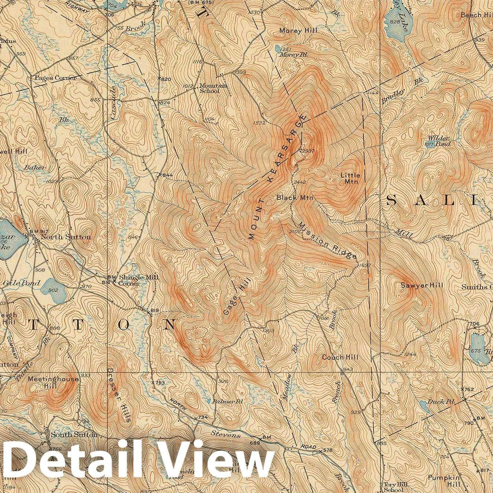 Historic Map : USGS 7.5 Minute Sheets and Quadrangles, Elkins & New London & Sutton & Warner & Warren & Wilmot 1931 Topographic Map , Vintage Wall Art