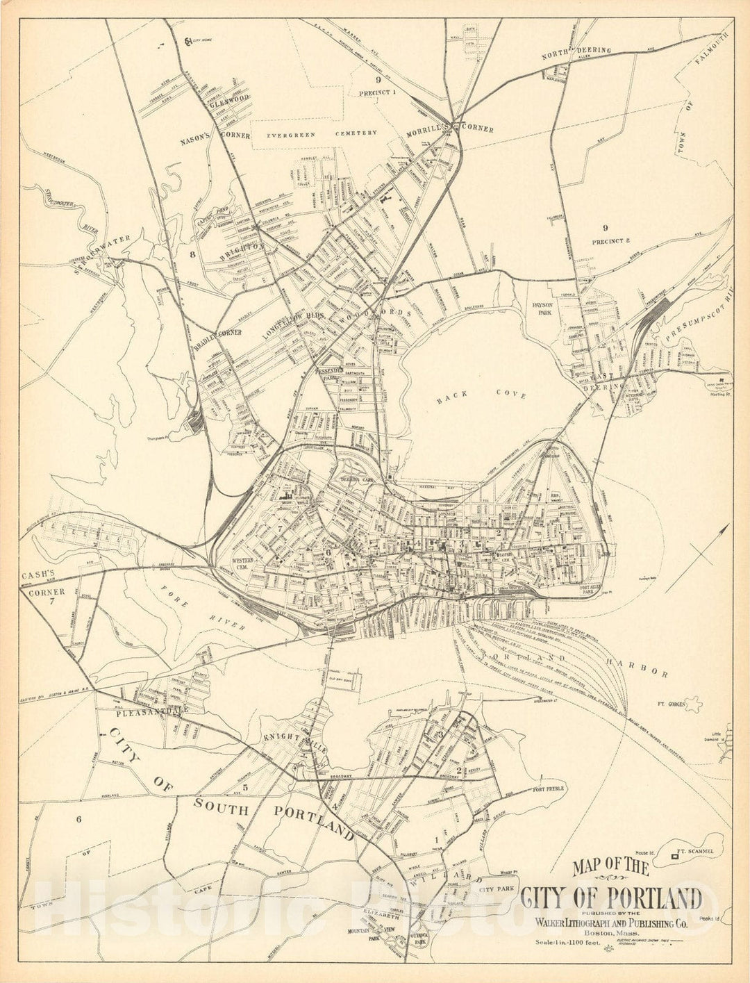 Historic Map : Portland 1908 , Northeast U.S. State & City Maps , Vintage Wall Art