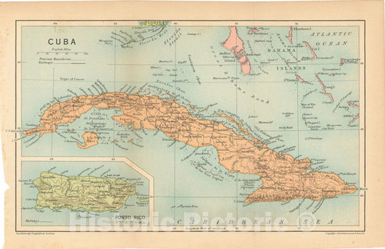 Historic Map : Pocket Guide to the West Indies, Cuba & Puerto Rico 1927 , Vintage Wall Art