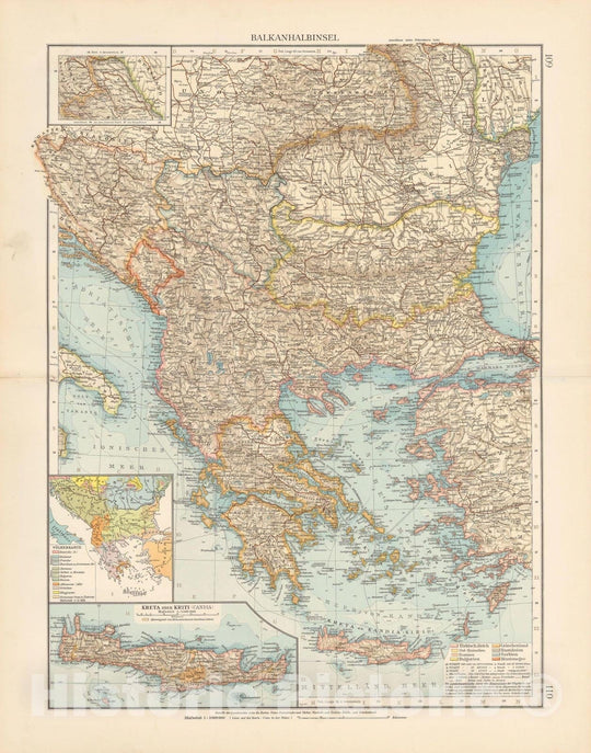 Historic Map : Greece & Bulgaria & Serbia 1899 , Andrees Allgemeiner Handatlas , Vintage Wall Art