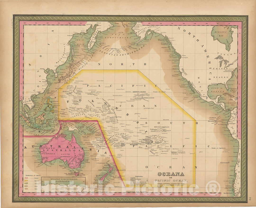 Historic Map : Oceania 1847 , A New Universal Atlas of the World , Vintage Wall Art