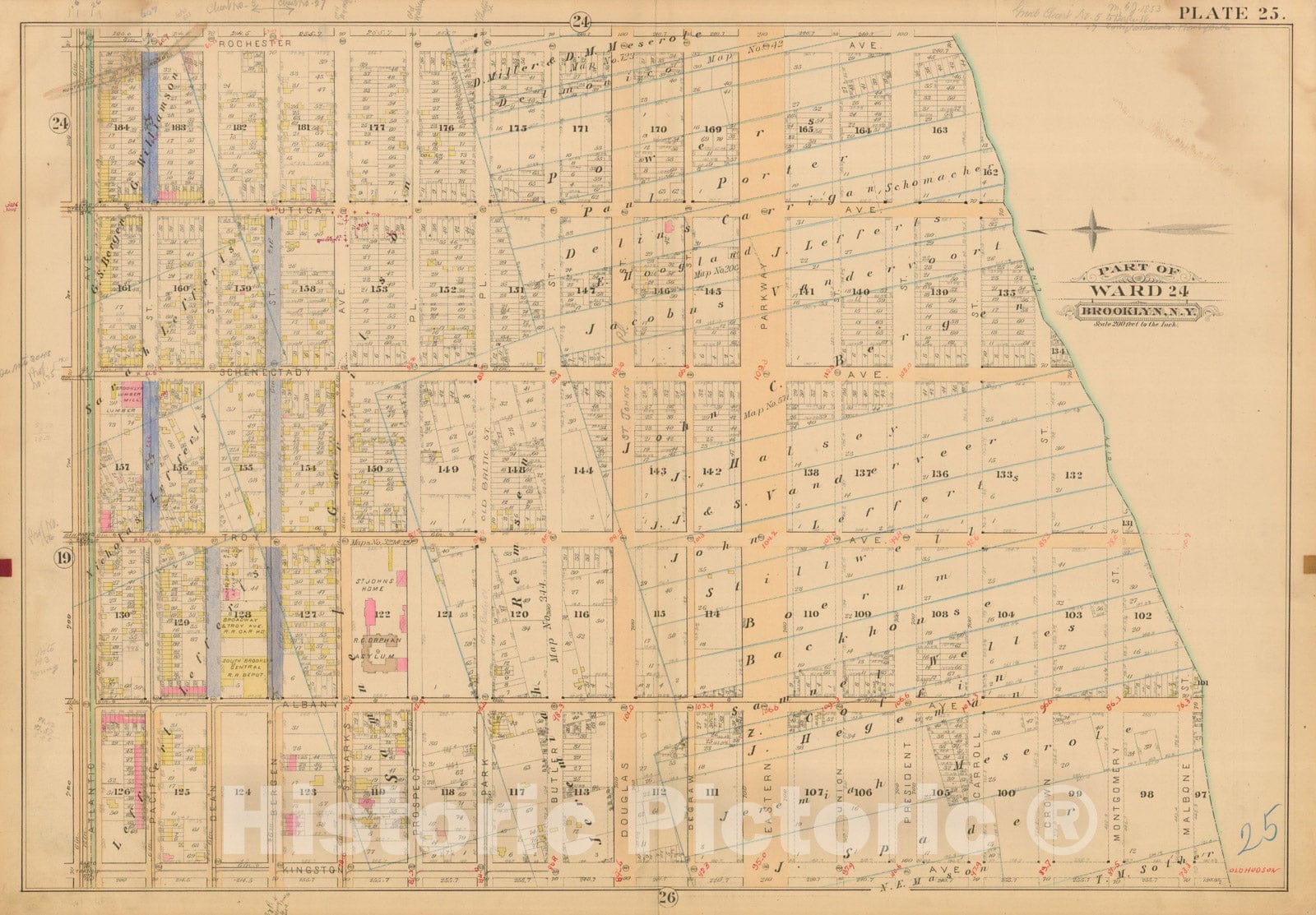 Historic Map : Robinson's Atlas City of Brooklyn, NY, Brooklyn 1886 Plate 025 , Vintage Wall Art