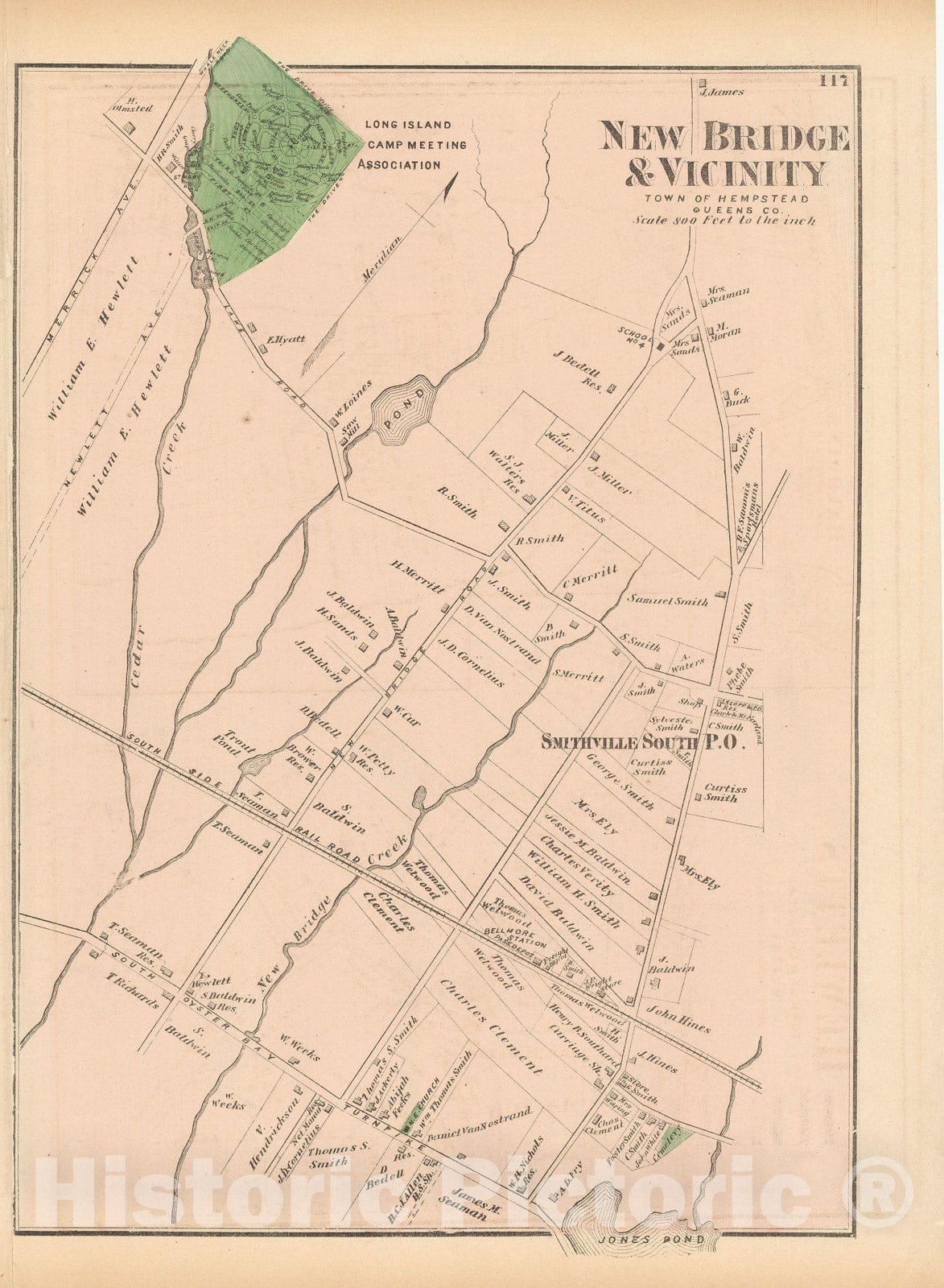 Historic Map : Atlas of Long Island, New York, Hempstead 1873 , v4, Vintage Wall Art