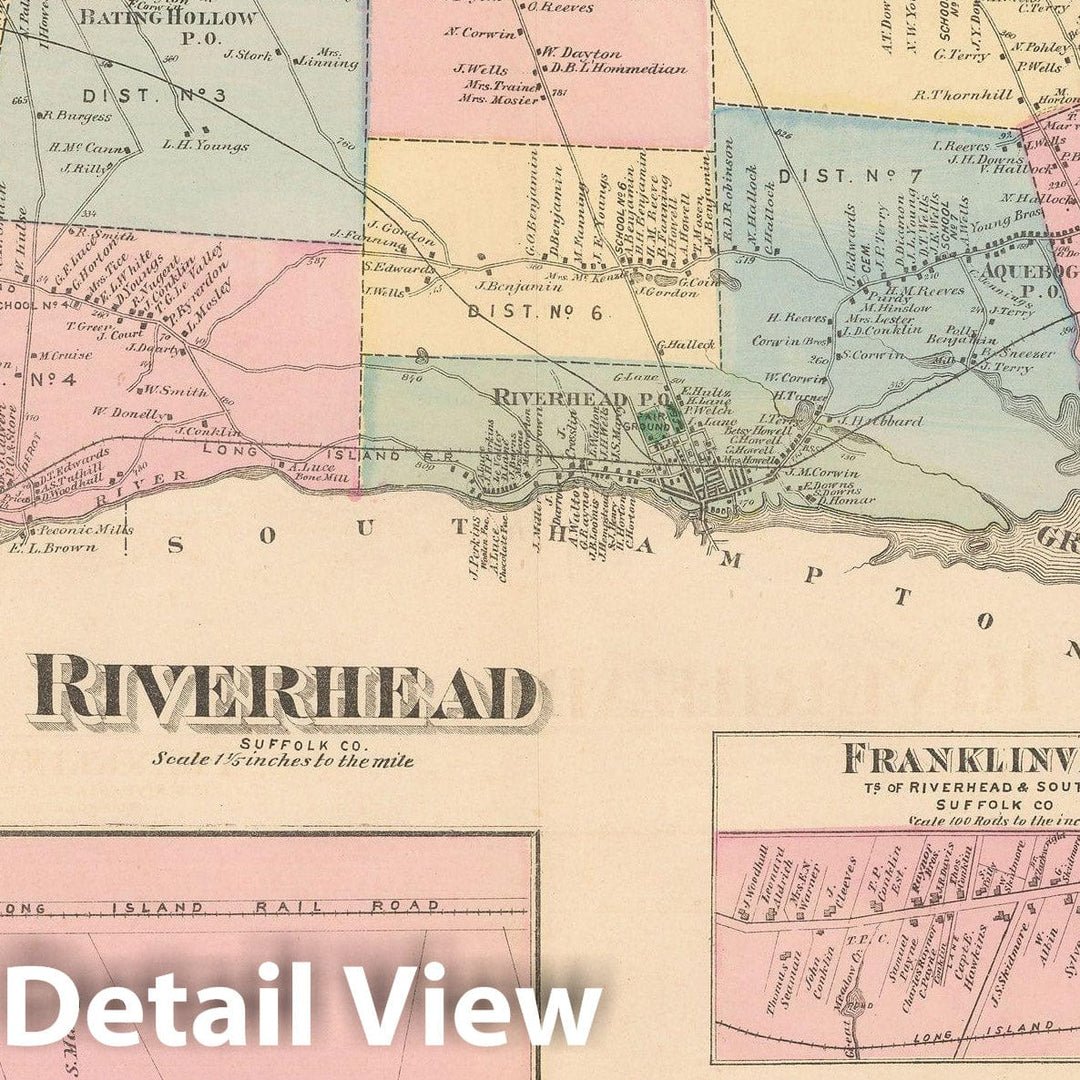 Historic Map : Atlas of Long Island, New York, Riverhead 1873 , Vintage Wall Art