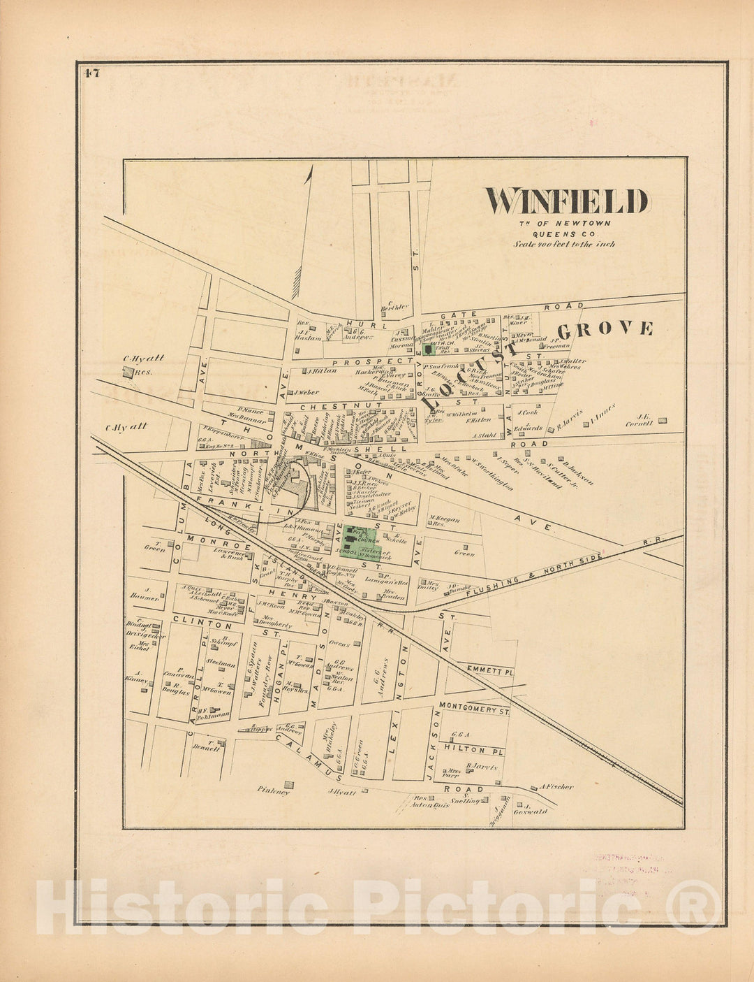 Historic Map : Atlas of Long Island, New York, Newtown & Queens 1873 , v2, Vintage Wall Art