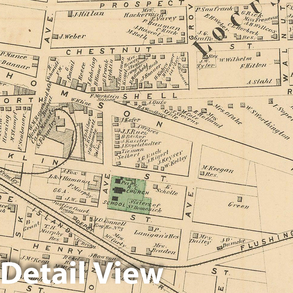 Historic Map : Atlas of Long Island, New York, Newtown & Queens 1873 , v2, Vintage Wall Art