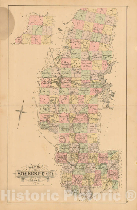 Historic Map : Atlas State of Maine, Somerset 1894-95 , Vintage Wall Art