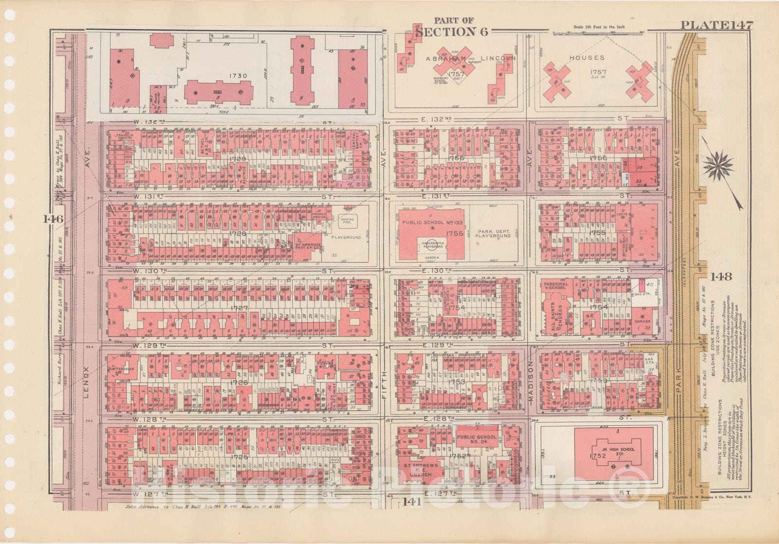 Historic Map : Manhattan Land Book 1955 - Updated Through Nov 7th, New York City 1975 Plate 147 , Vintage Wall Art