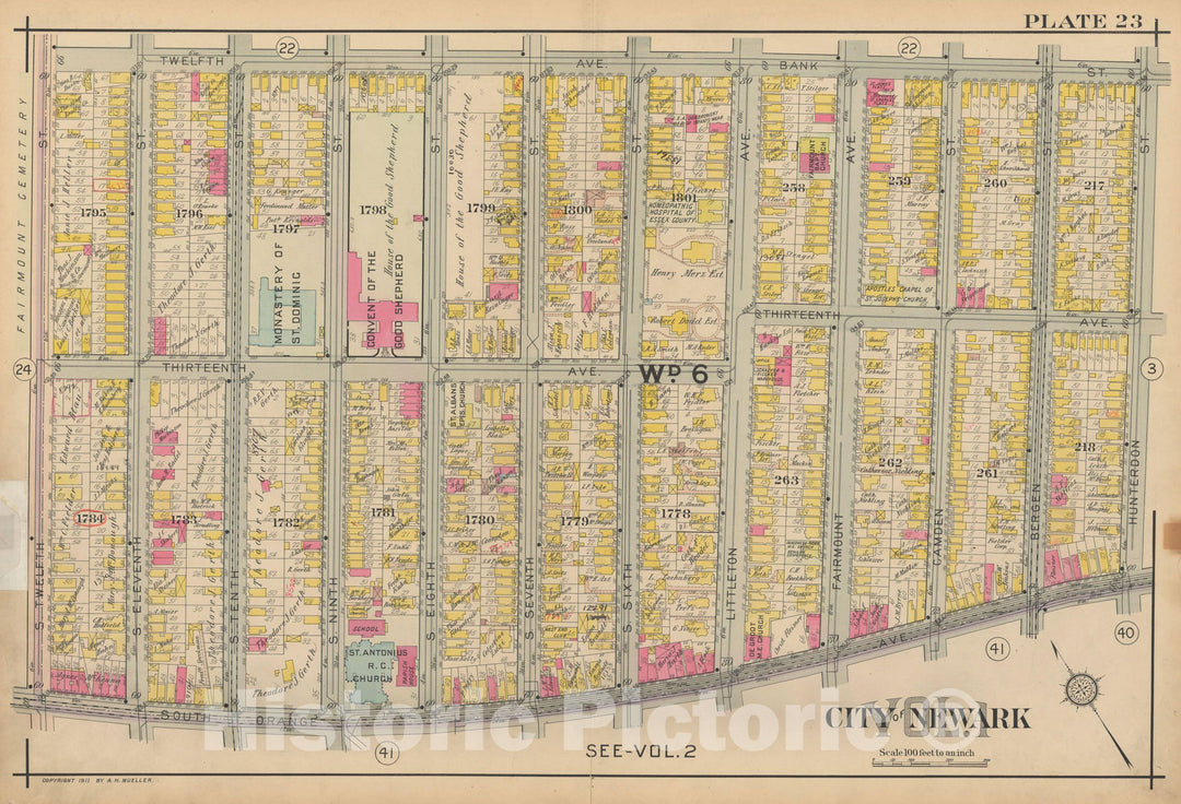 Historic Map : Atlas of Newark, Volume 1, Newark 1911 Plate 023 , Vintage Wall Art