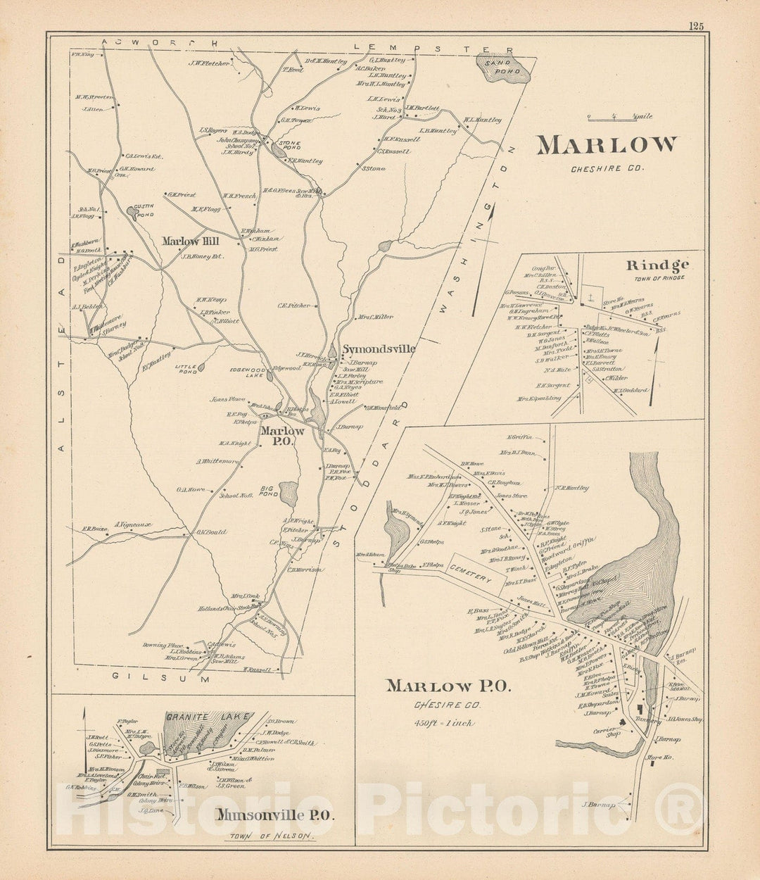 Historic Map : Marlow & Nelson 1892 , Town and City Atlas State of New Hampshire , Vintage Wall Art