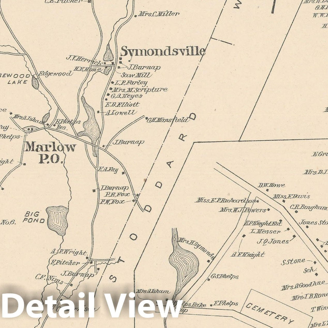 Historic Map : Marlow & Nelson 1892 , Town and City Atlas State of New Hampshire , Vintage Wall Art