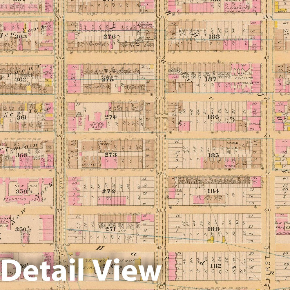 Historic Map : Manhattan & New York City 1885 Plate 019 , Robinson's Atlas City of New York , Vintage Wall Art