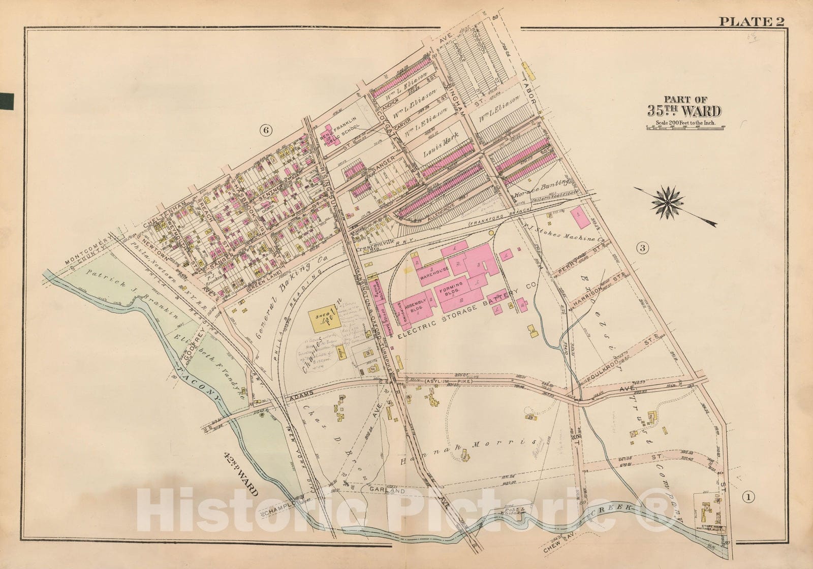 Historic Map : Atlas City of Philadelphia 35th Ward, Philadelphia 1927 Plate 002 , Vintage Wall Art