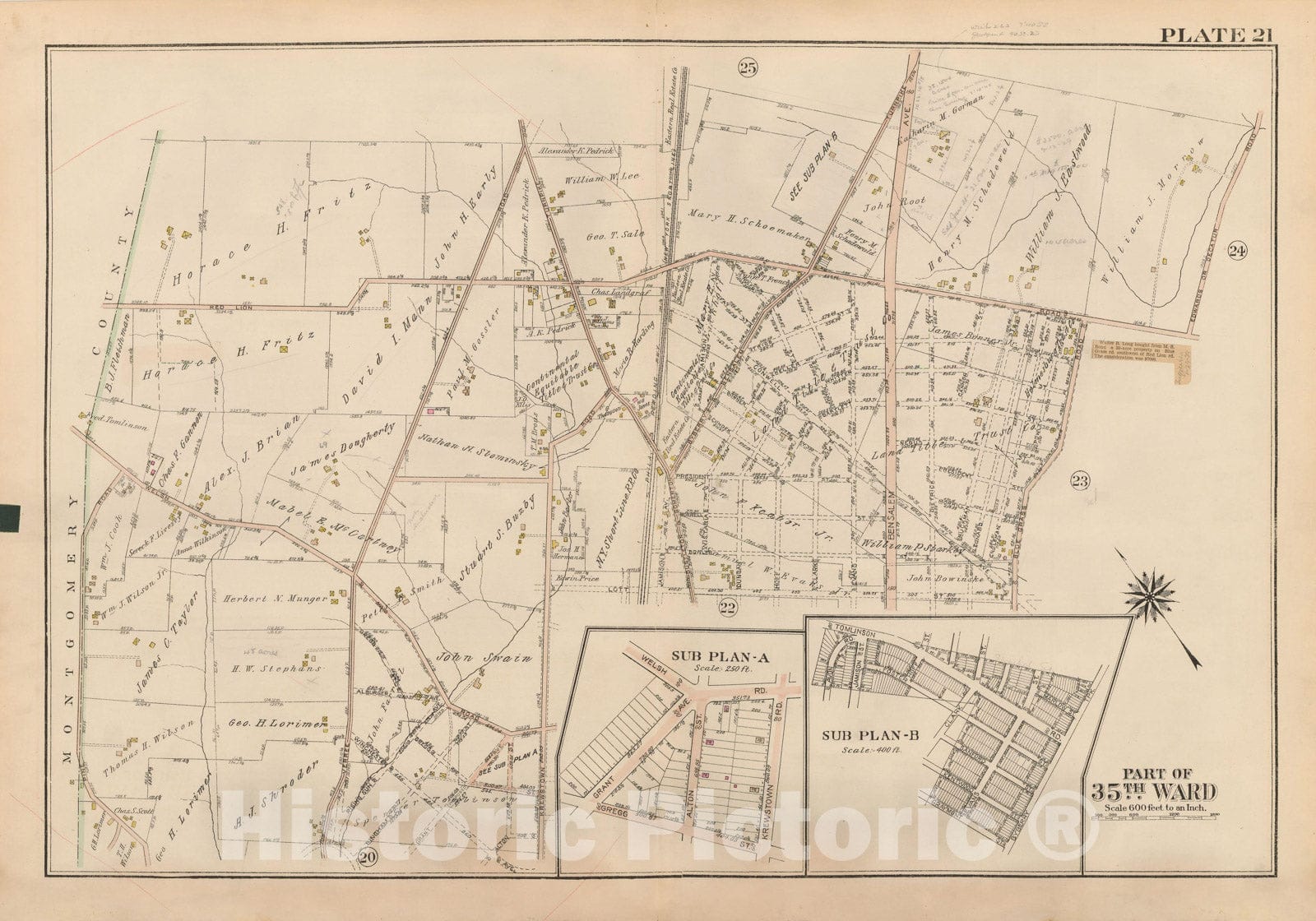 Historic Map : Atlas City of Philadelphia 35th Ward, Philadelphia 1927 Plate 021 , Vintage Wall Art