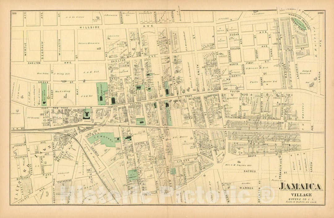 Historic Map : Atlas of Long Island, Jamaica & Queens 1870 , Vintage Wall Art