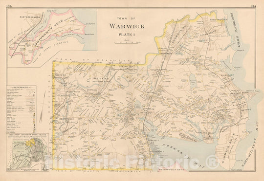 Historic Map : Atlas of Southern Rhode Island, Warwick 1895 Plate 001 , Vintage Wall Art