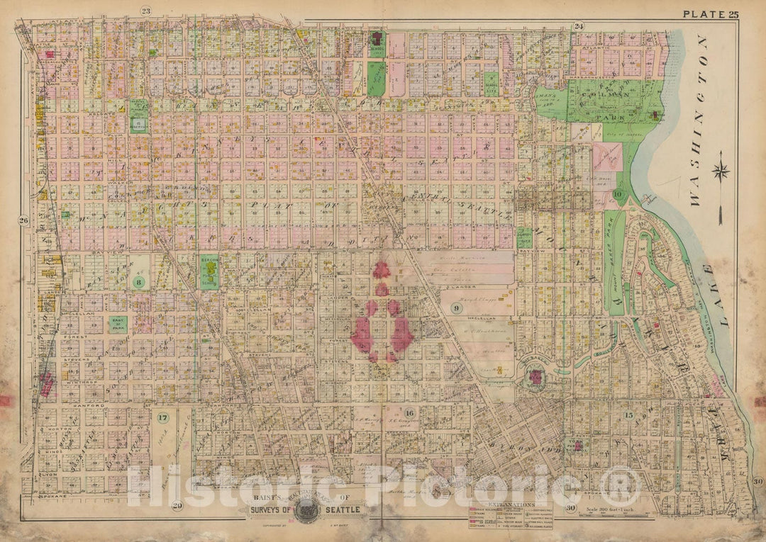 Historic Map : Real Estate Atlas of Surveys of Seattle, Seattle 1912 Plate 025 , Vintage Wall Art