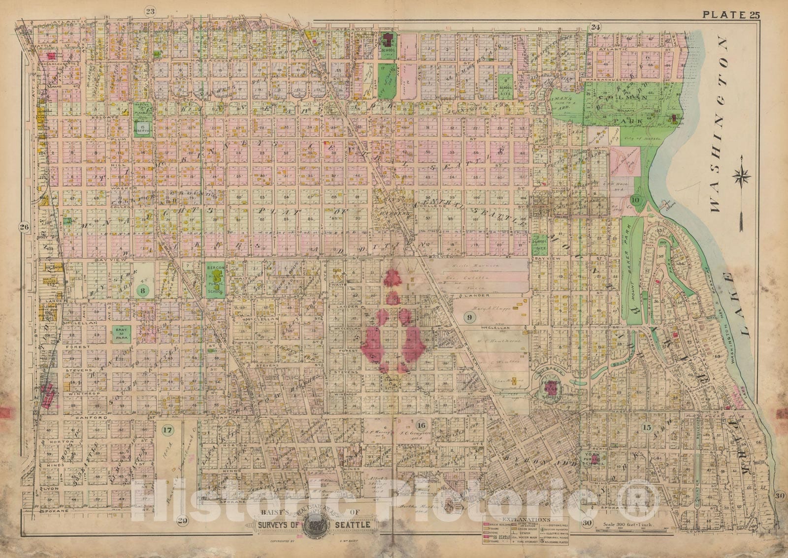 Historic Map : Real Estate Atlas of Surveys of Seattle, Seattle 1912 Plate 025 , Vintage Wall Art