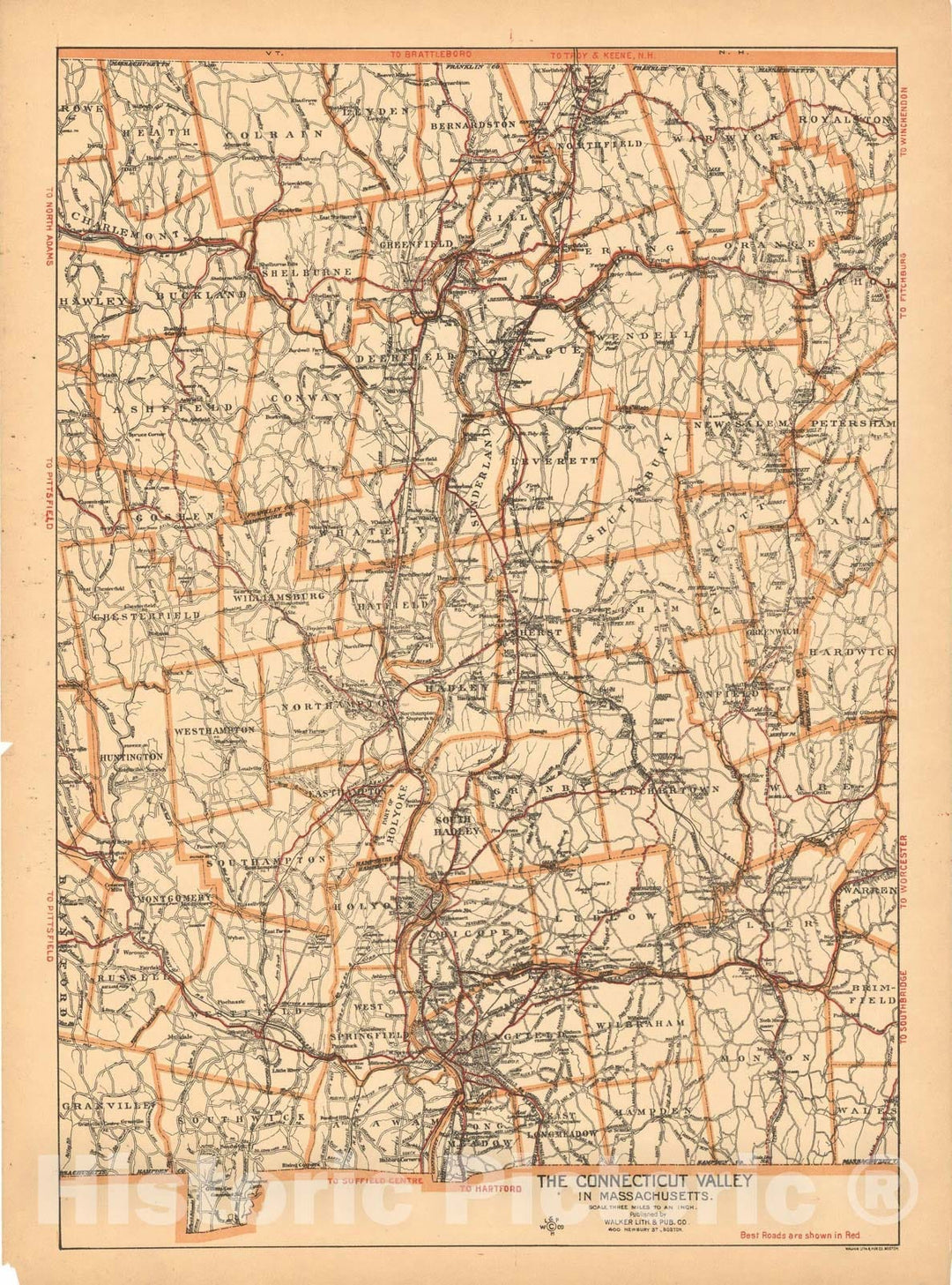 Historic Map : The Connecticut Valley in Massachusetts 1910 , Northeast U.S. State & City Maps , Vintage Wall Art