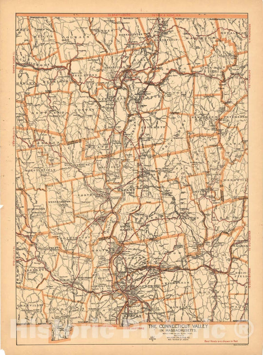 Historic Map : The Connecticut Valley in Massachusetts 1910 , Northeast U.S. State & City Maps , Vintage Wall Art