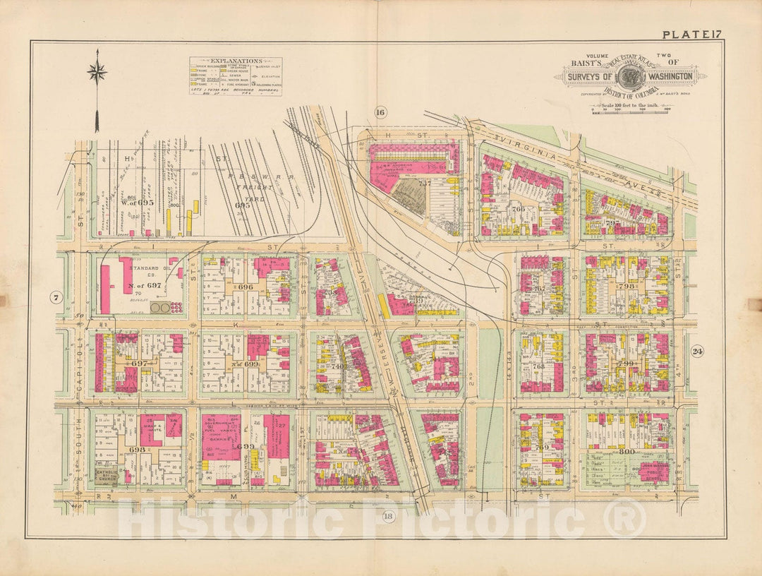 Historic Map : Atlas of Washington D.C. Volume 2 (NE, SE, SW), Washington 1928 Plate 017 , Vintage Wall Art