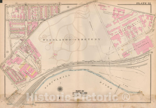Historic Map : Atlas City of Philadelphia Wards 24,27,34,40,44&46 West Philadelphia, West Philadelphia 1927 Plate 022 , Vintage Wall Art
