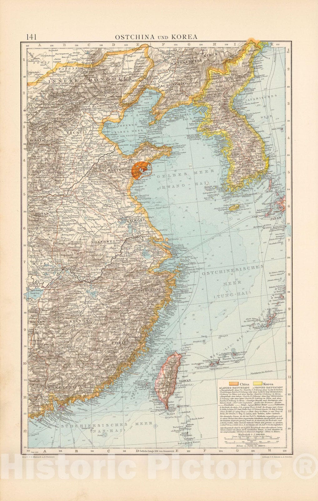 Historic Map : Korea & China 1899 , Andrees Allgemeiner Handatlas , Vintage Wall Art